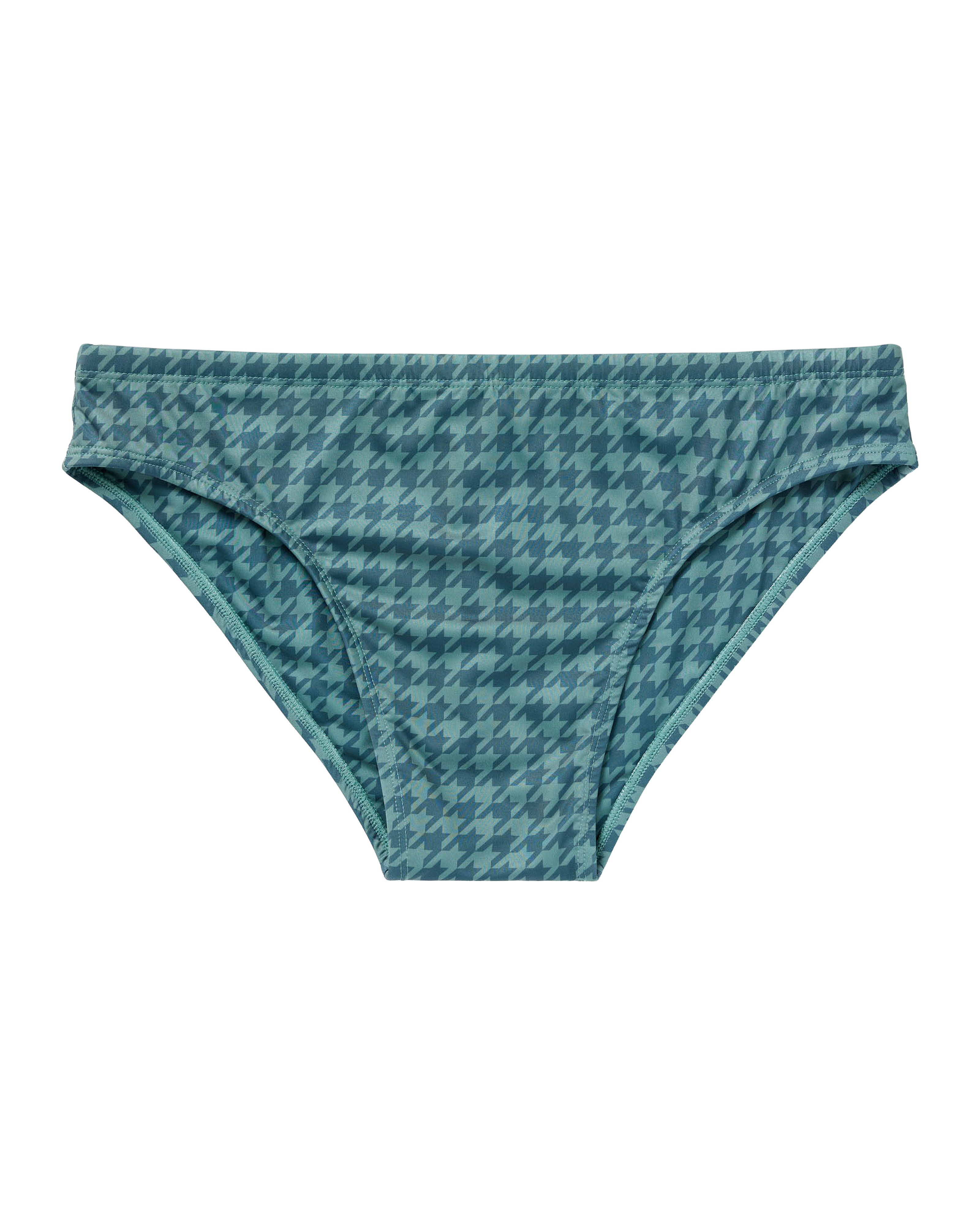 The Belize Swim Briefs - Emerald Houndstooth by Dandy Del Mar bring Mediterranean flair to your summer style, shown here on a plain black background.