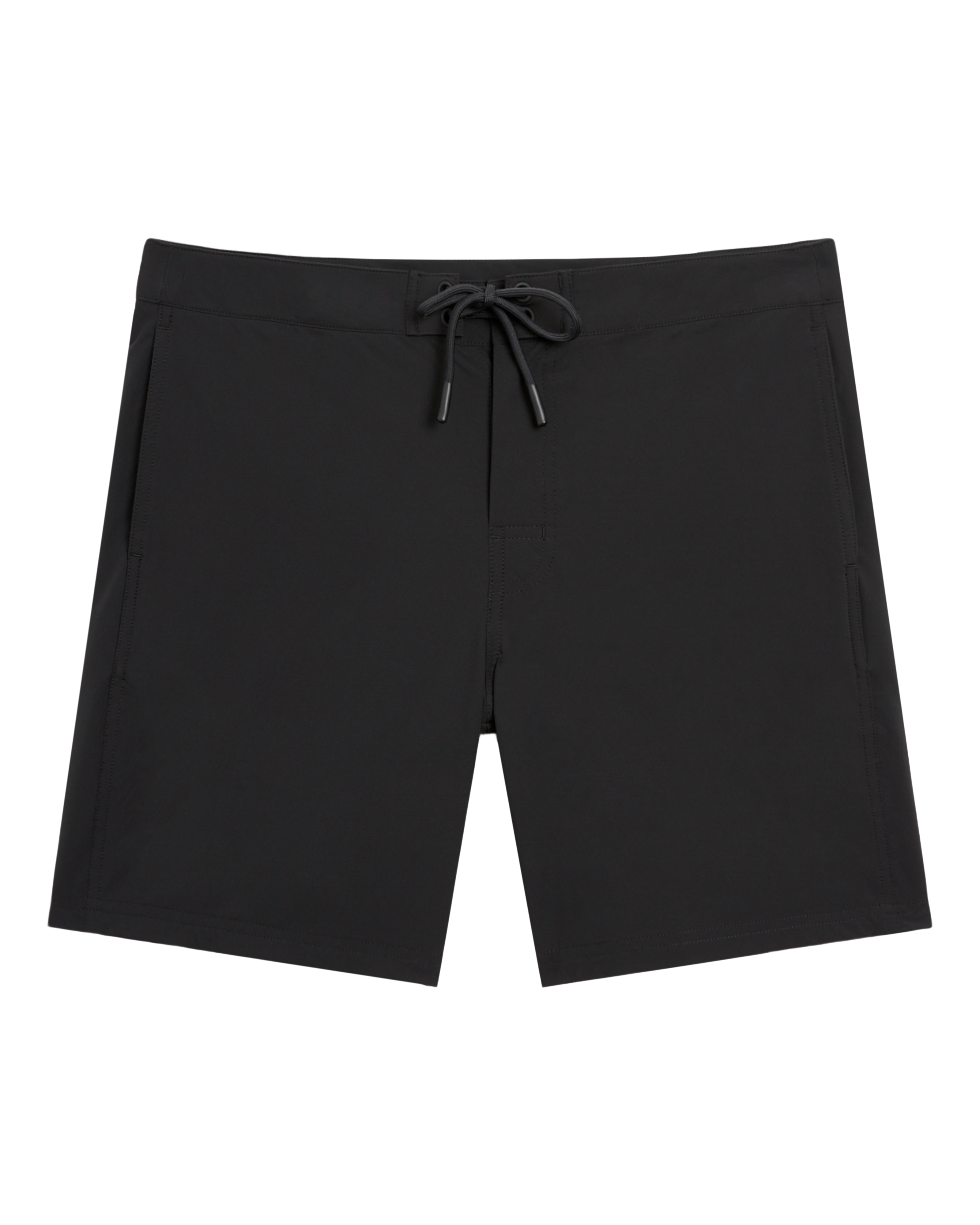 The Cavoli Swim Short by Dandy Del Mar in Onyx features a drawstring waist and 4-way stretch performance fabric, shown laid flat on a white background.