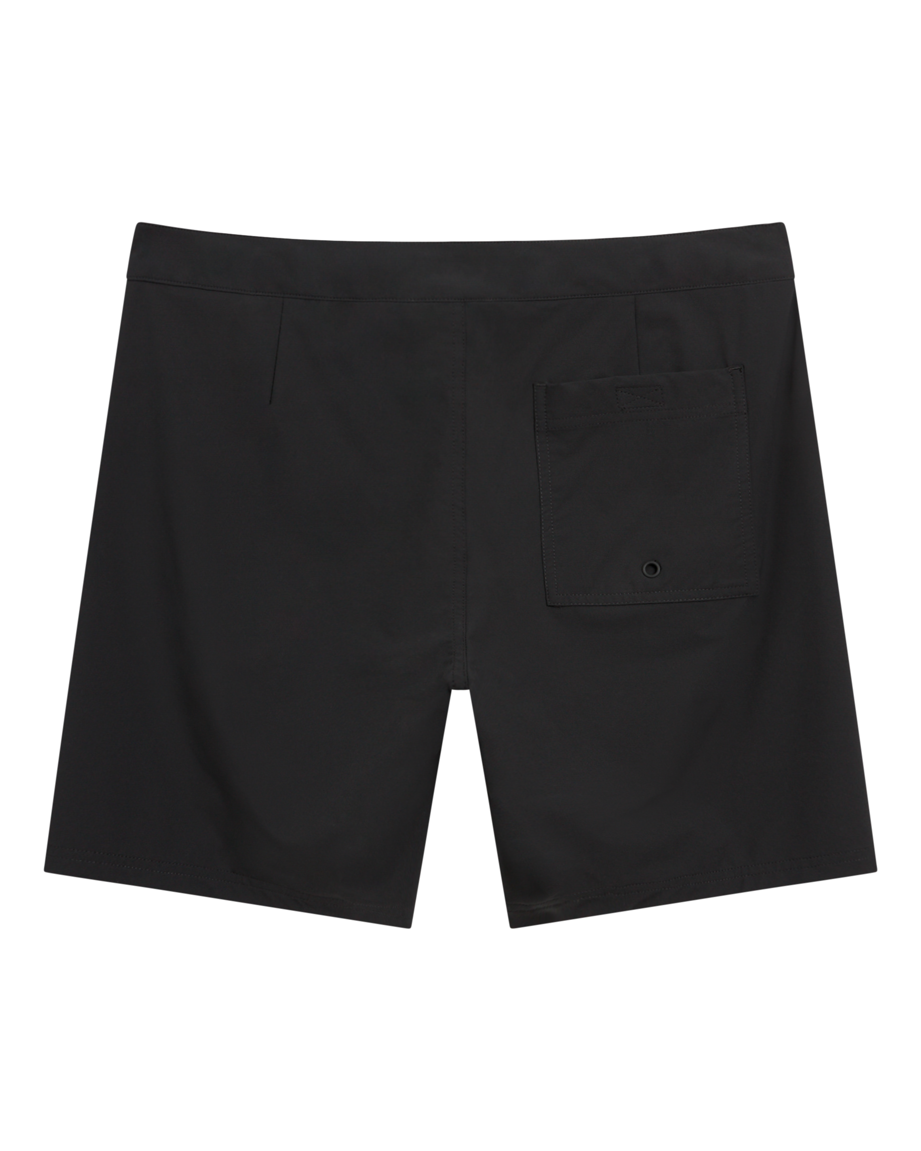 Back view of The Cavoli Swim Short - Onyx by Dandy Del Mar, featuring a single buttoned right pocket and crafted from performance fabric.