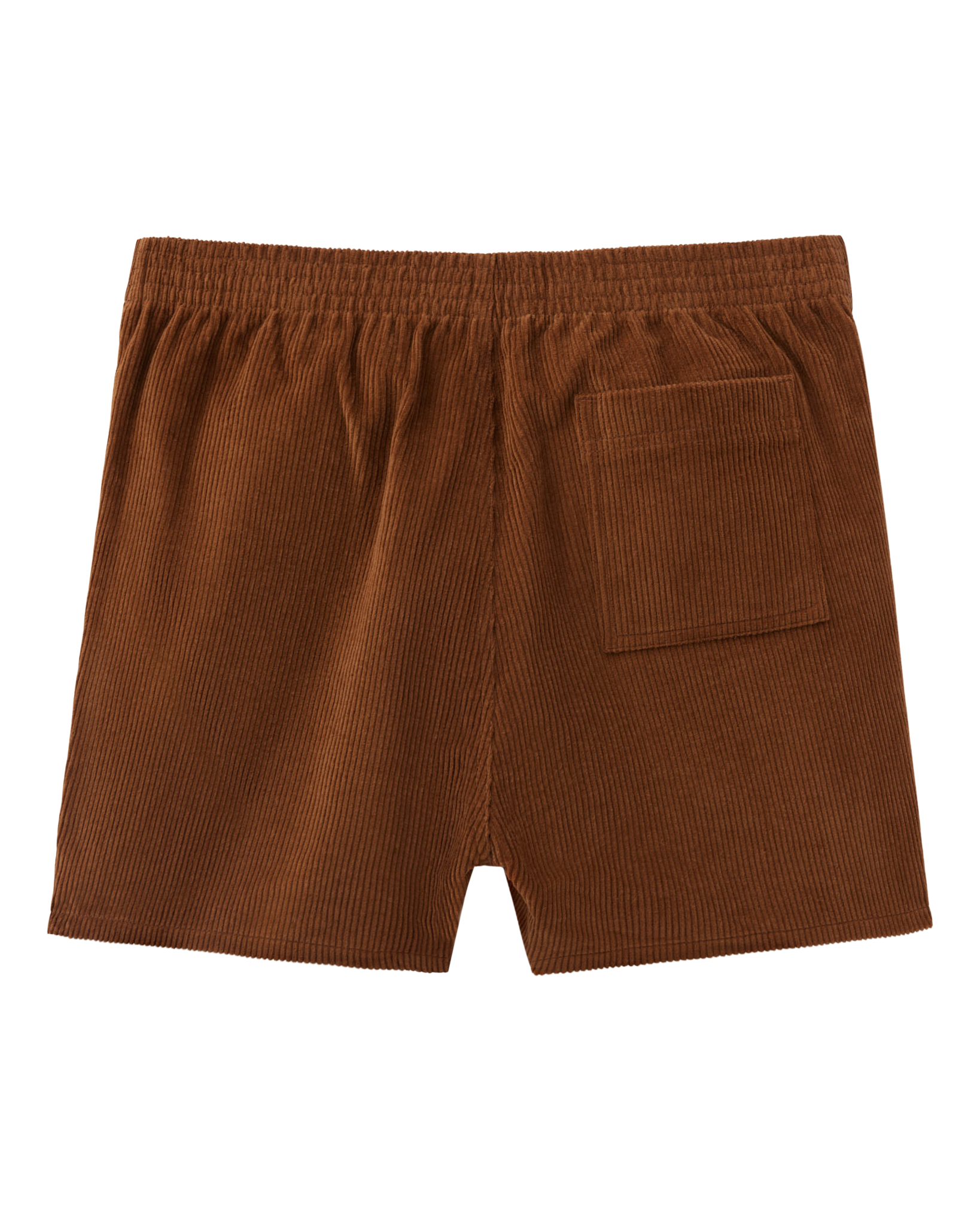 The Corsica Corduroy Shorts - Tobacco by Dandy Del Mar feature an elastic waistband and a single back pocket, making these brown men's shorts perfect for relaxed outings. Displayed on a white background.