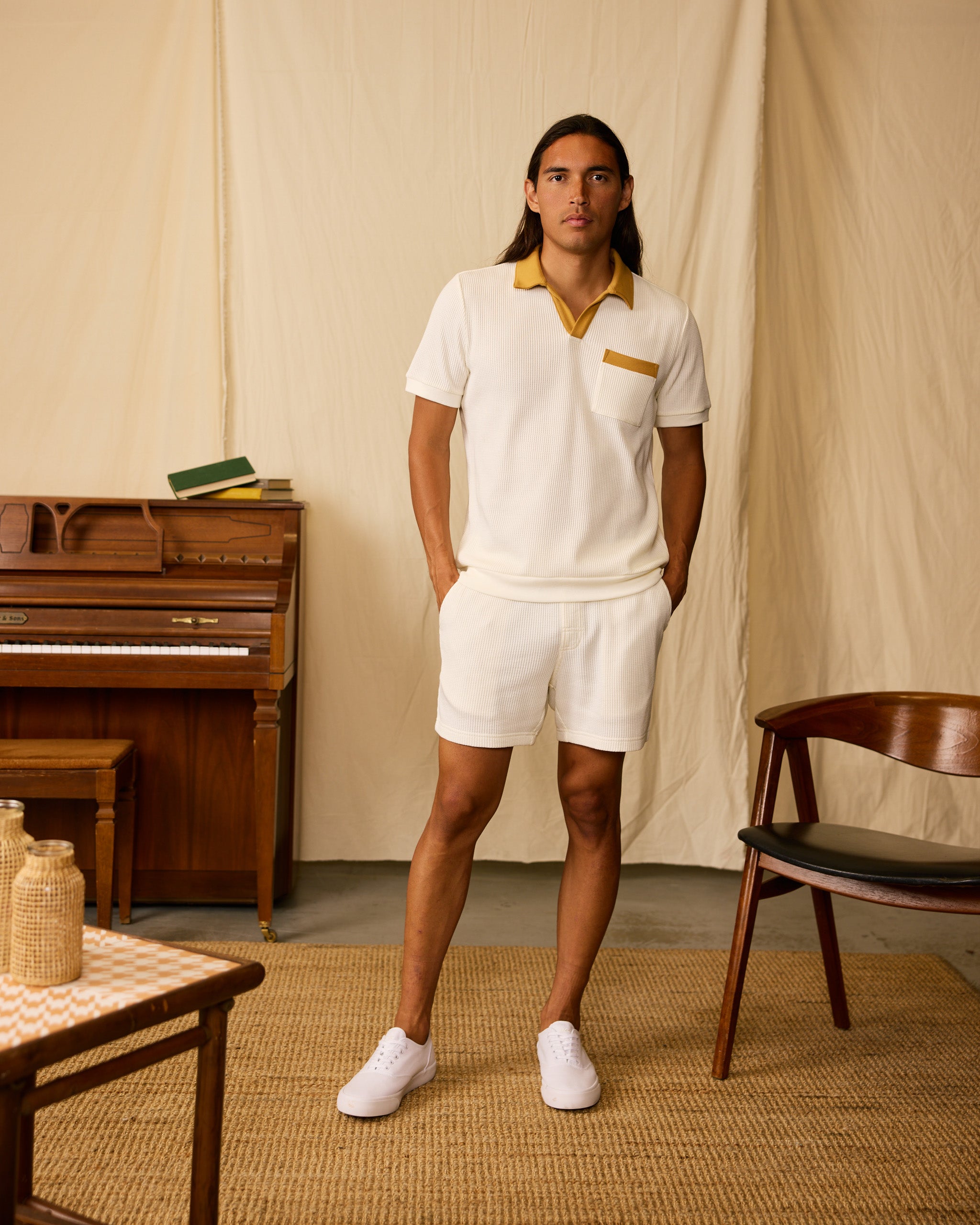 The Cannes Waffle Knit Shorts - Vintage Ivory - Dandy Del Mar