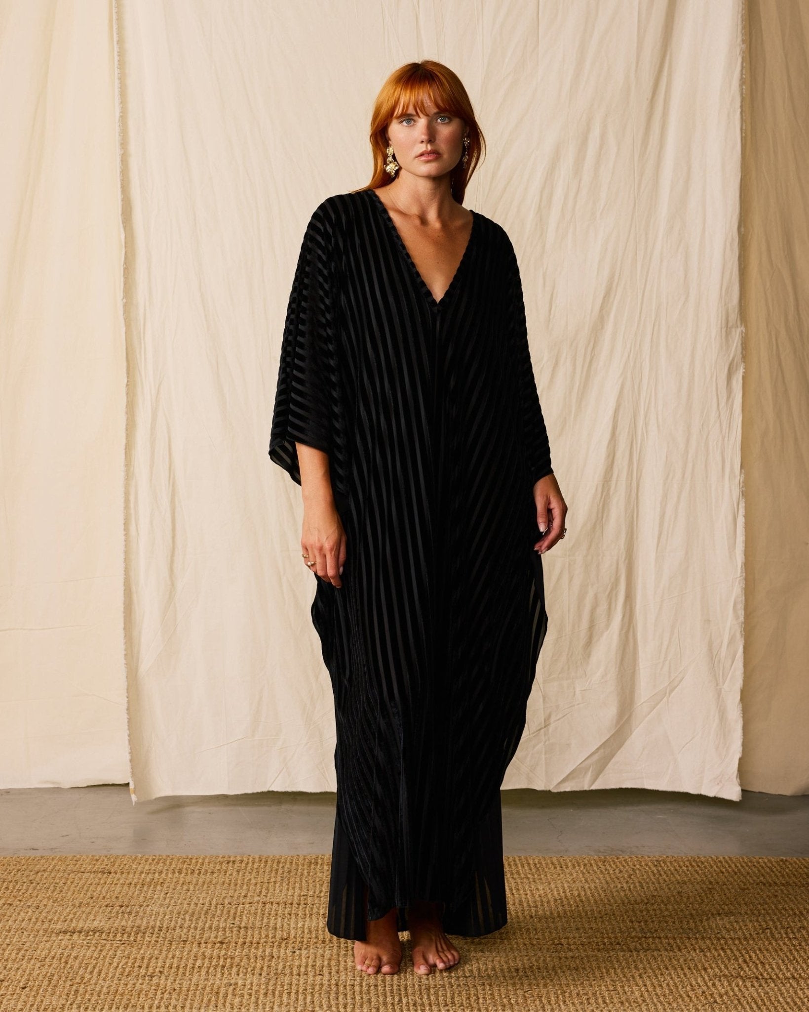 knee length dresses for ladies Black Silk Maxi Kaftan – Lindsey Brown