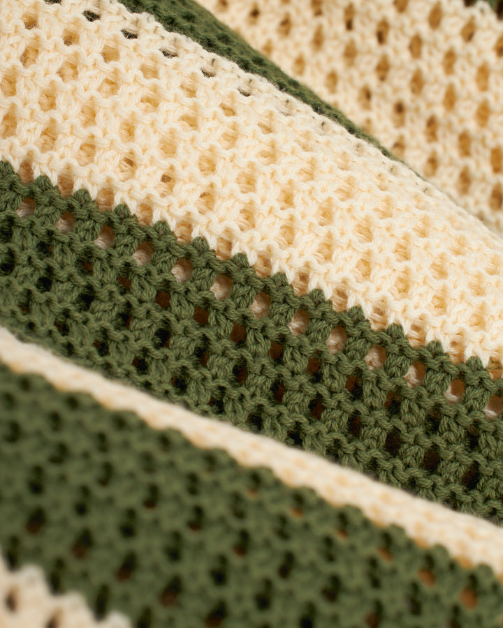 A close up of the Dandy Del Mar Dominica Crochet Shirt - Arbequina providing comfort.