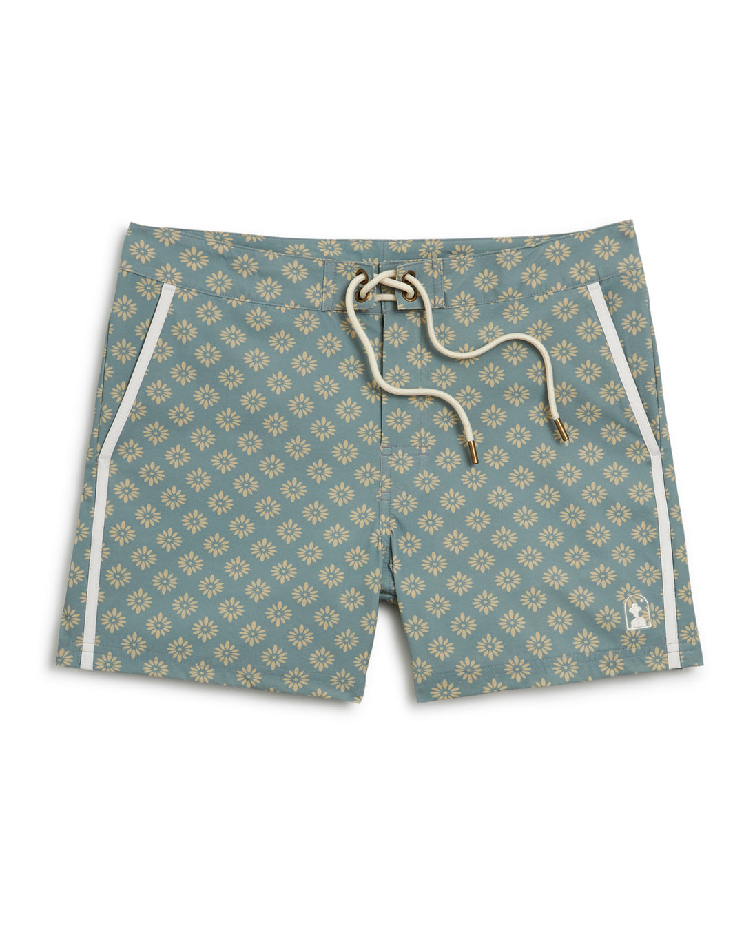 These Dandy Del Mar Stirata Swim Shorts - Abalone feature a blue and white polka dot design.