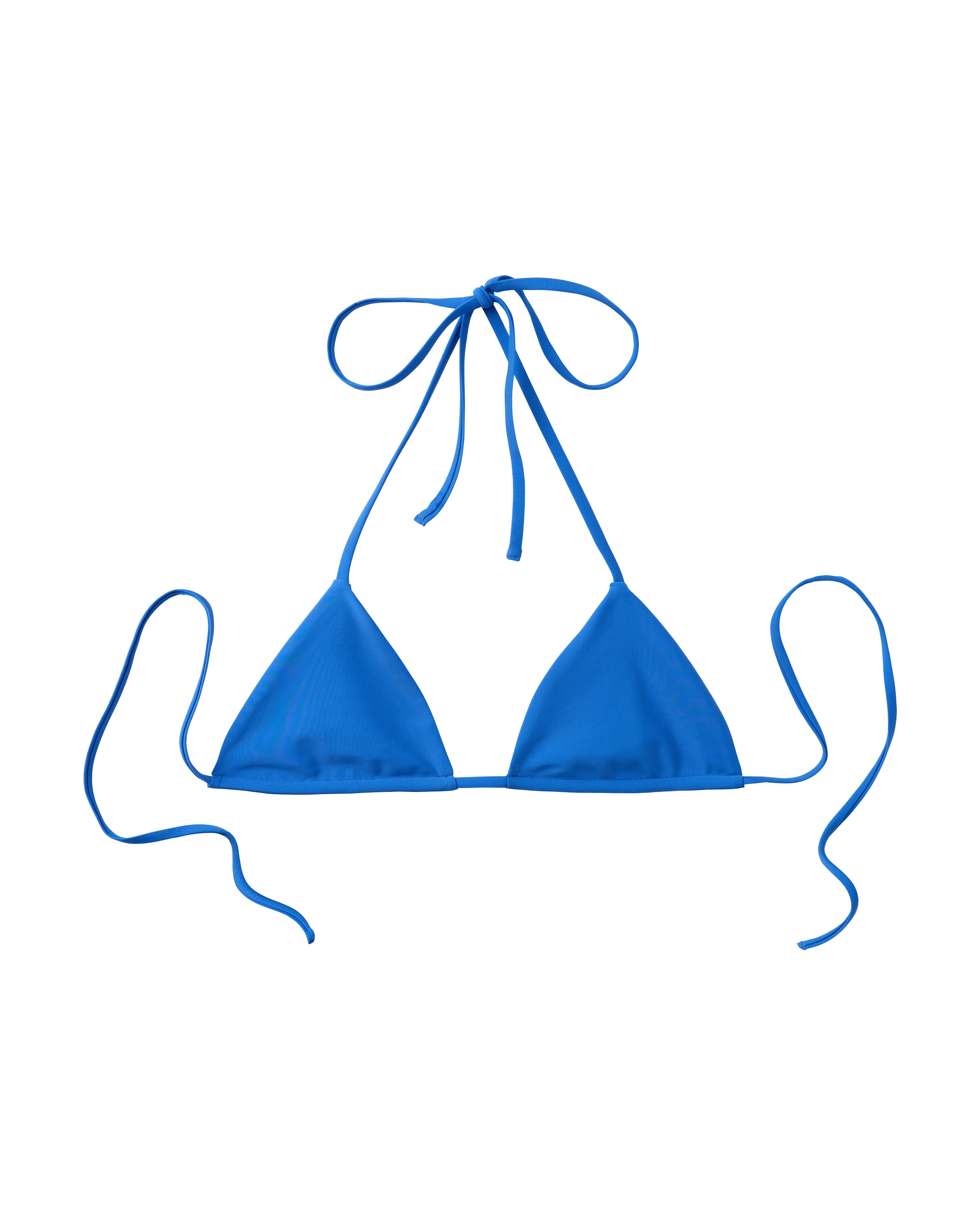 The Hierro Top - Solana by Dandy Del Mar is a blue string bikini top with triangle cups and adjustable neck and back ties, shown on a white background.