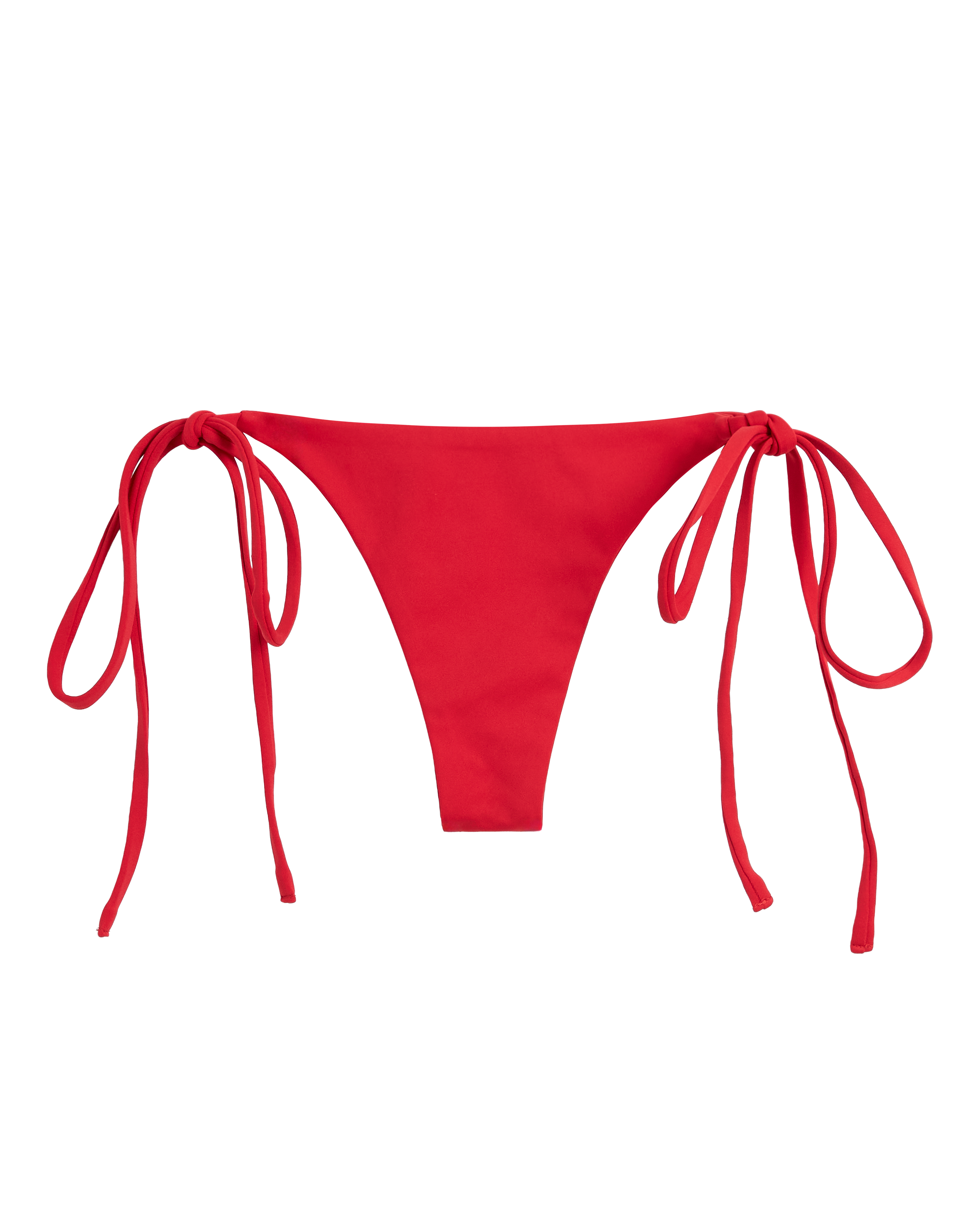 The Kokomo Bottom - Pico by Dandy Del Mar: a red bikini bottom with adjustable side ties, made from sustainable recycled nylon, shown on a plain white background.