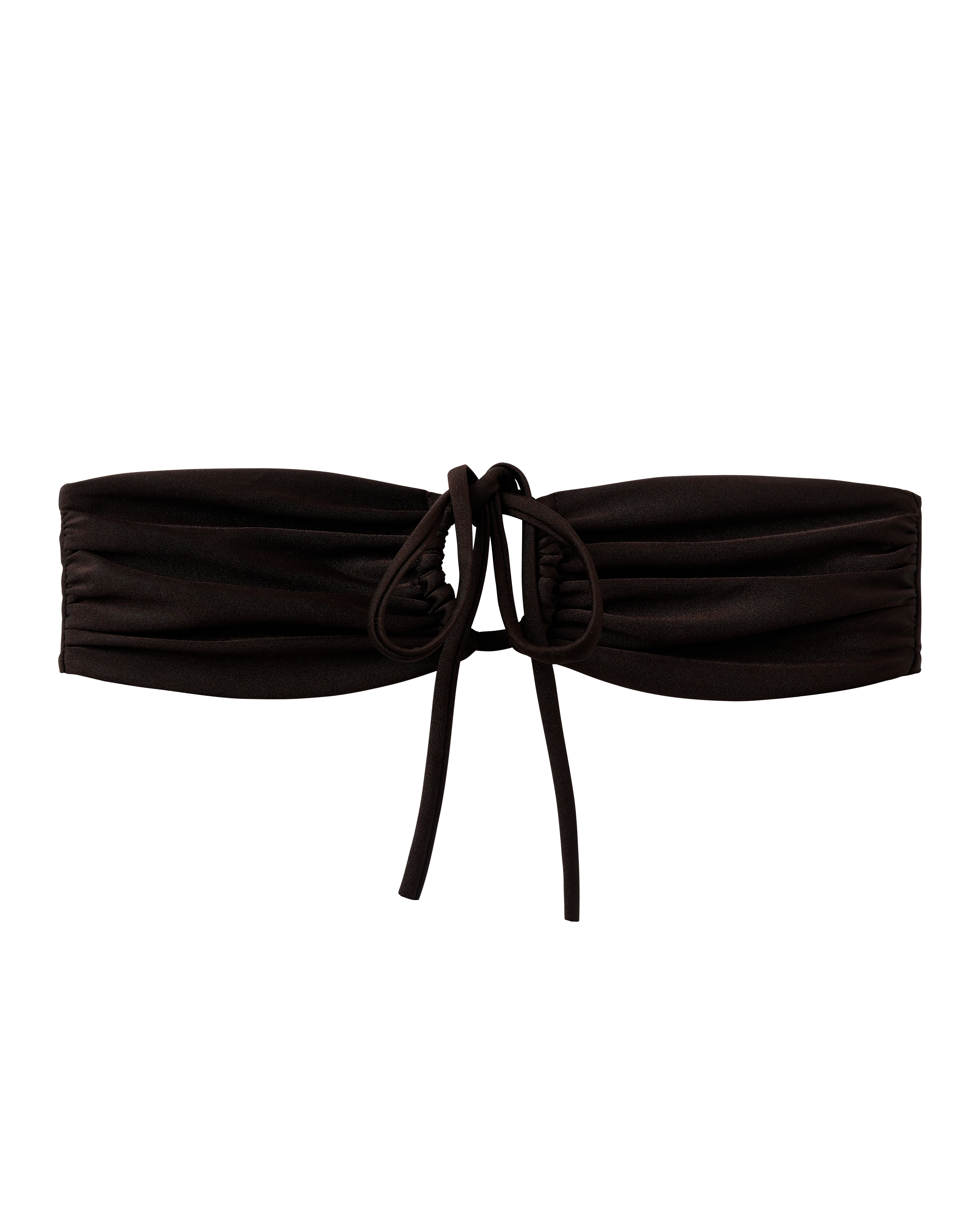 The Biarritz Top - Tierra by Dandy Del Mar is a versatile bandeau bikini with ruched fabric and a tie front, shown against a white background.