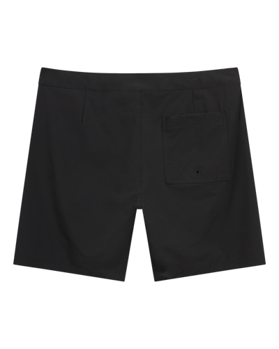 The Cavoli Swim Shorts - Onyx by Dandy Del Mar, crafted from performance fabric for lasting comfort, feature a back view with a single right-side buttoned pocket.