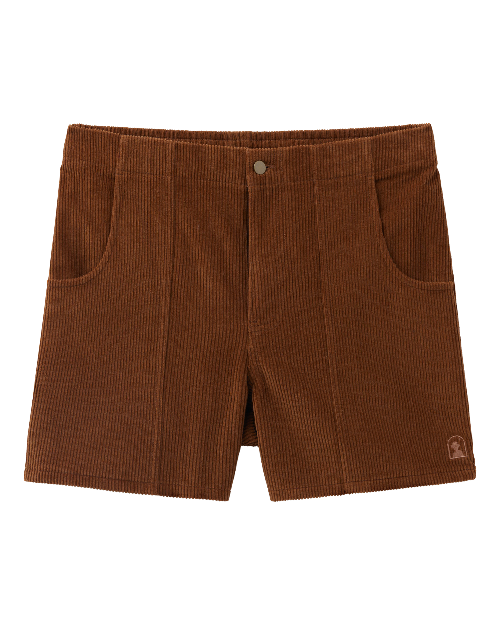 The Corsica Corduroy Shorts - Tobacco by Dandy Del Mar are men’s casual brown shorts with front pockets and a single waist button, shown against a white background.