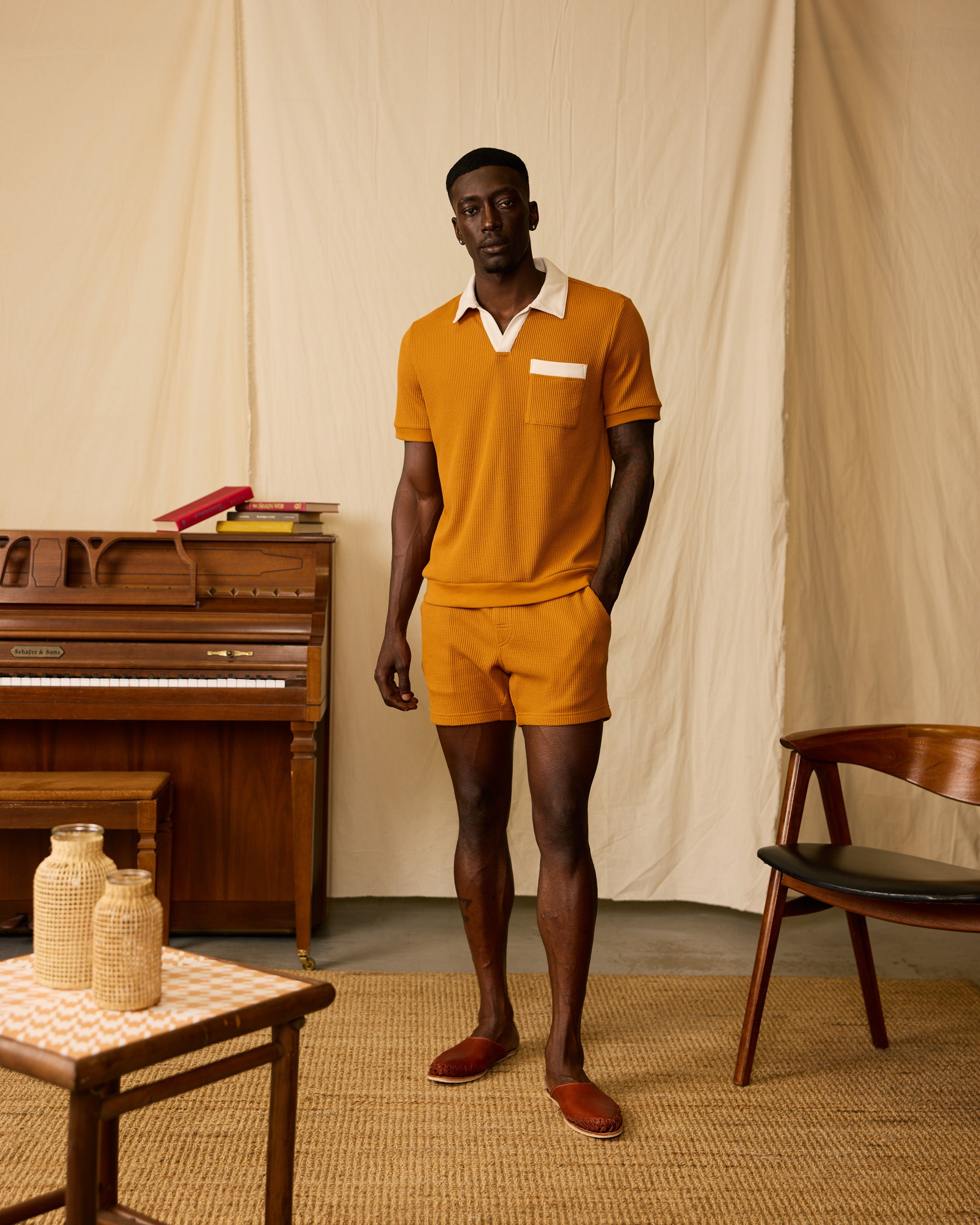 The Cannes Waffle Knit Shorts - Burnt Sienna - Dandy Del Mar