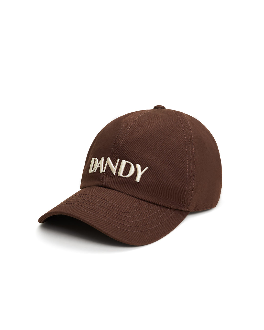 A brown Dandy Del Mar baseball cap with the word "Dandy" on it, featuring a jacquard lining and designed as a 6-panel baseball cap.