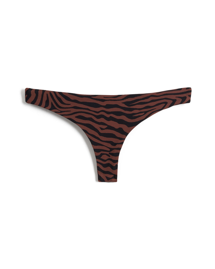 A pair of Dandy Del Mar's The Gomera Bottom - Onyx in brown and black offers cheeky coverage and a mid-rise cut.