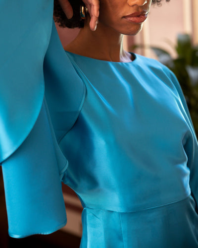 The Catania Satin Angel Sleeve Dress - Lago - Dandy Del Mar