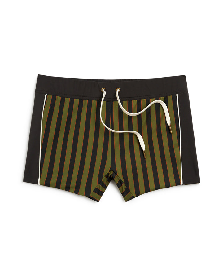 A Cassis Square Cut Swim Brief - Arbequina by Dandy Del Mar with a drawstring waistband.