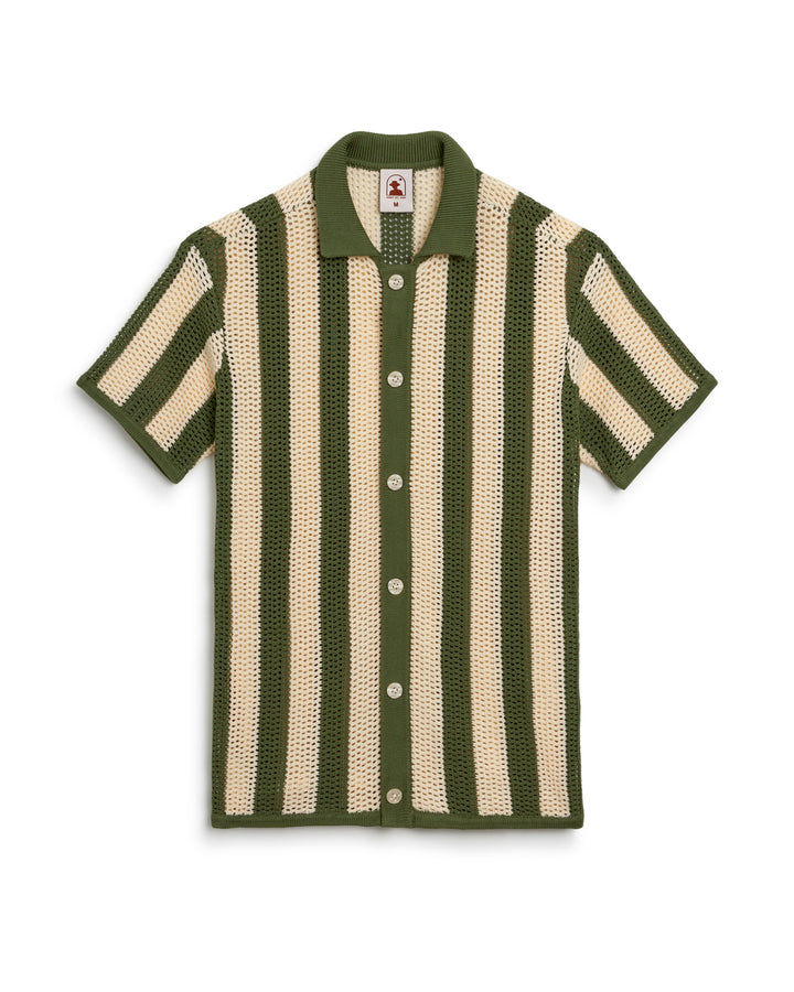 A green and beige striped Dandy Del Mar Dominica Crochet shirt.