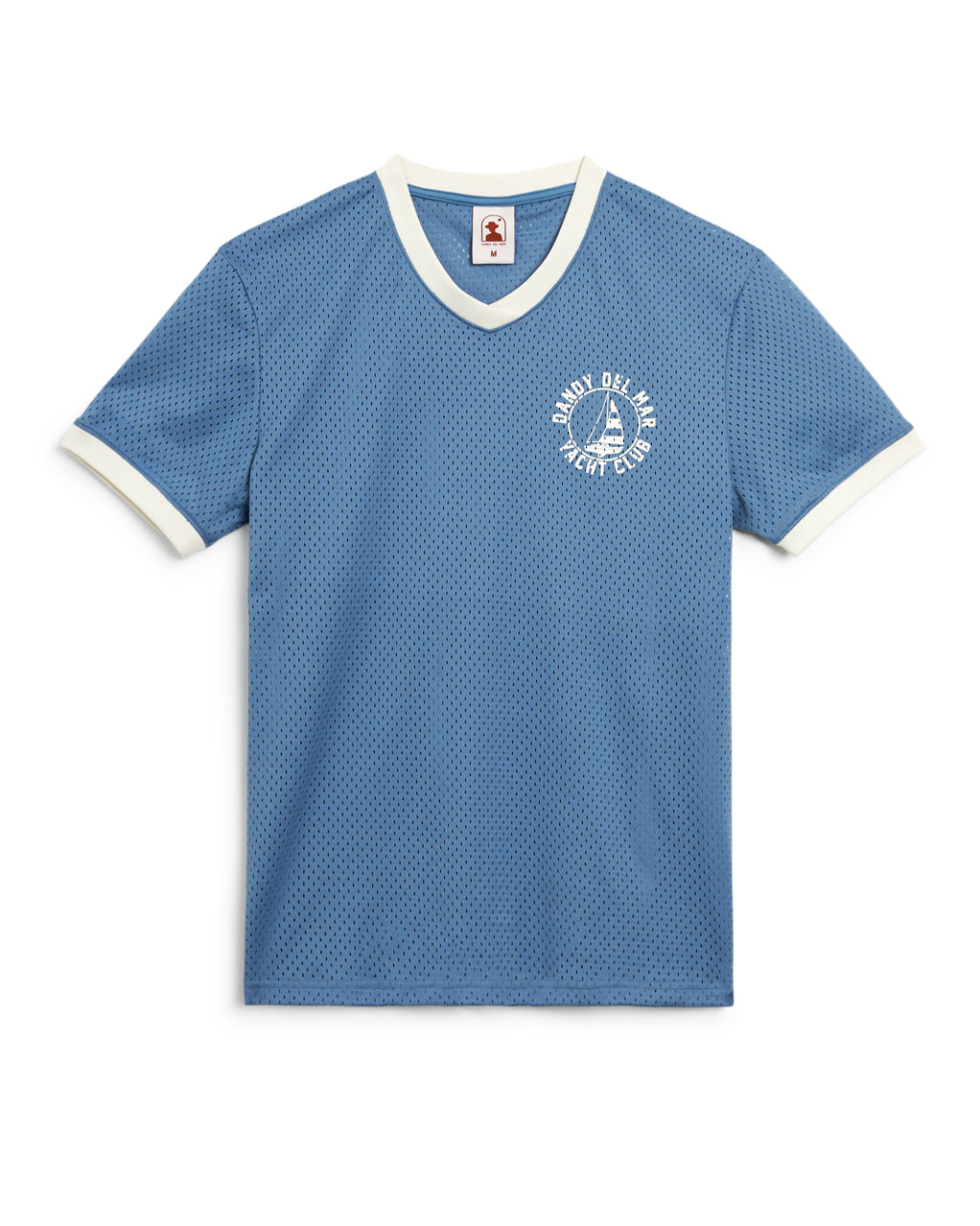 A blue Kaena Mesh Tee - Annapolis with white lettering from Dandy Del Mar.