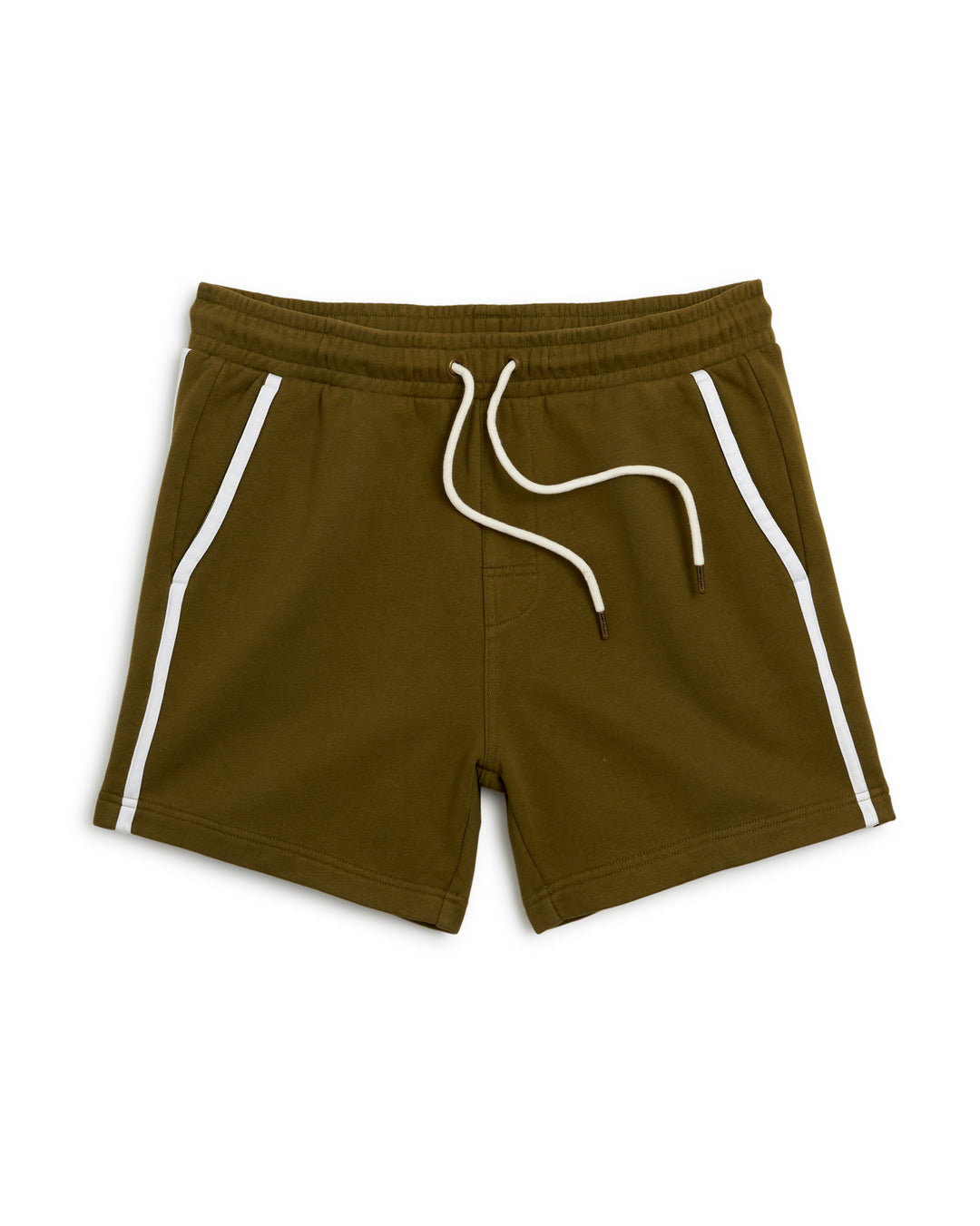 The Dandy Del Mar Marseille Short - Arbequina in olive green with white stripes is perfect for both athletics and leisure activities.