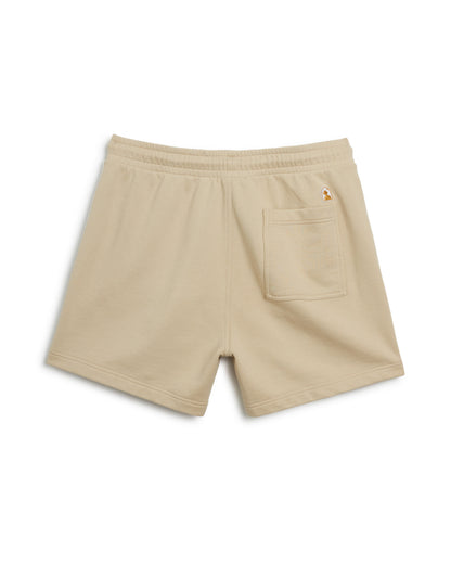 The ginger-colored Marseille French Terry Shorts by Dandy Del Mar, crafted from soft French terry fabric, feature an elastic waistband and a single back pocket, displayed flat against a white background.