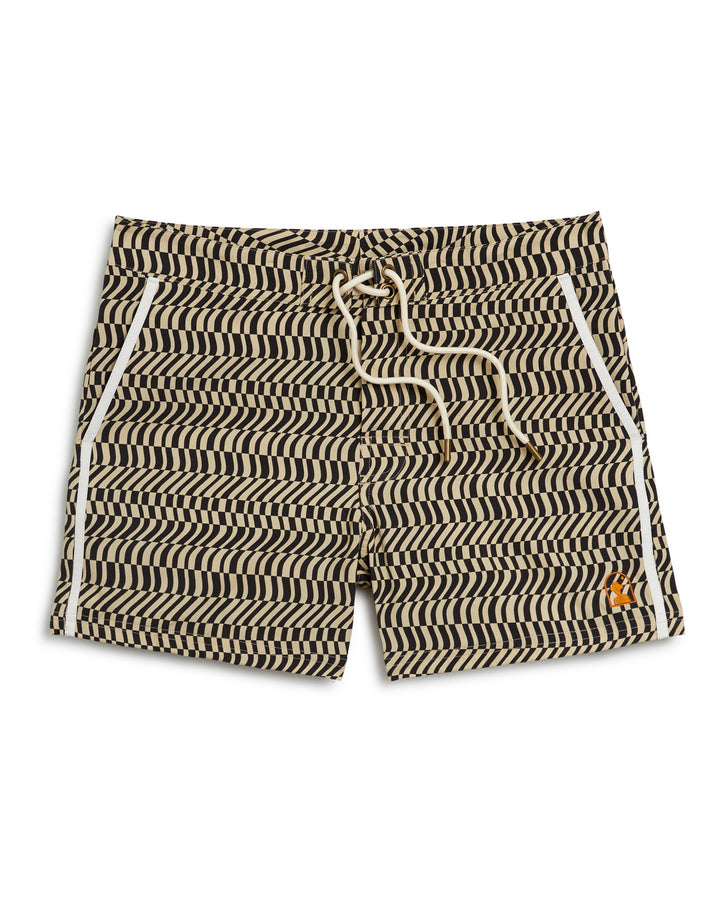 The Dandy Del Mar Stirata Short - Albatross in a chevron pattern is perfect for the beach with its water-resistant design. These swim trunks also feature 4-way stretch for added comfort and flexibility. SEO keywords