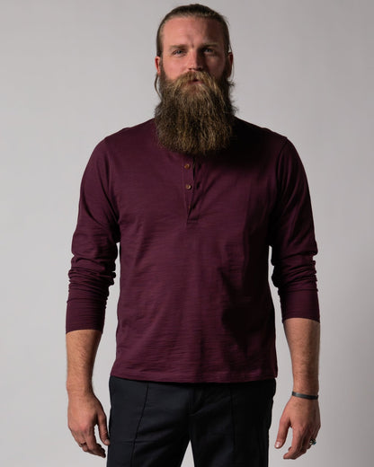 The Ensenada Long Sleeve Henley - Bordeaux - Dandy Del Mar