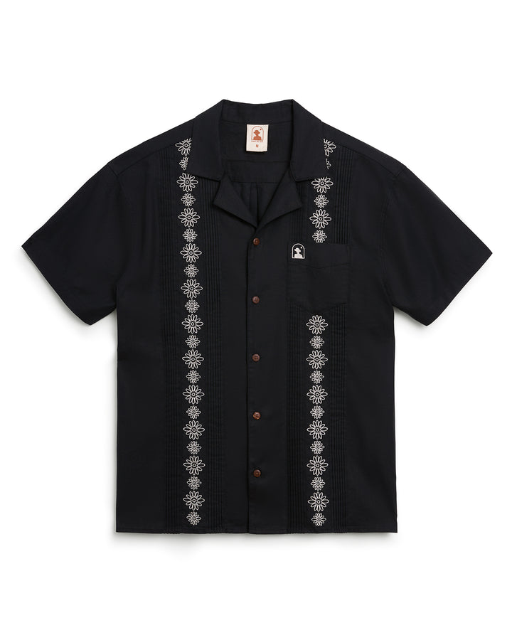 An embroidered Brisa Linen Shirt - Onyx by Dandy Del Mar.