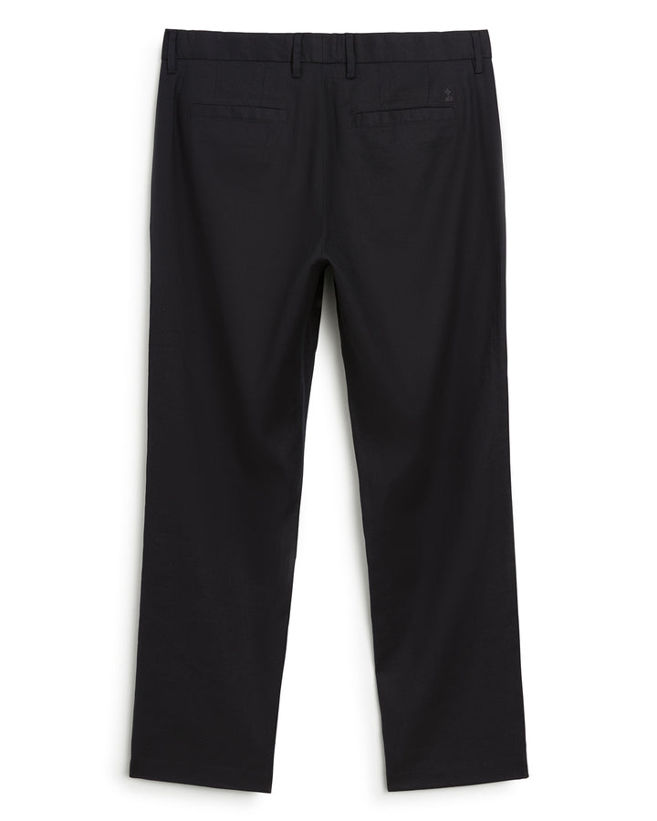The Dandy Del Mar Brisa Linen Trouser - Onyx, tailored fit, are shown on a white background.