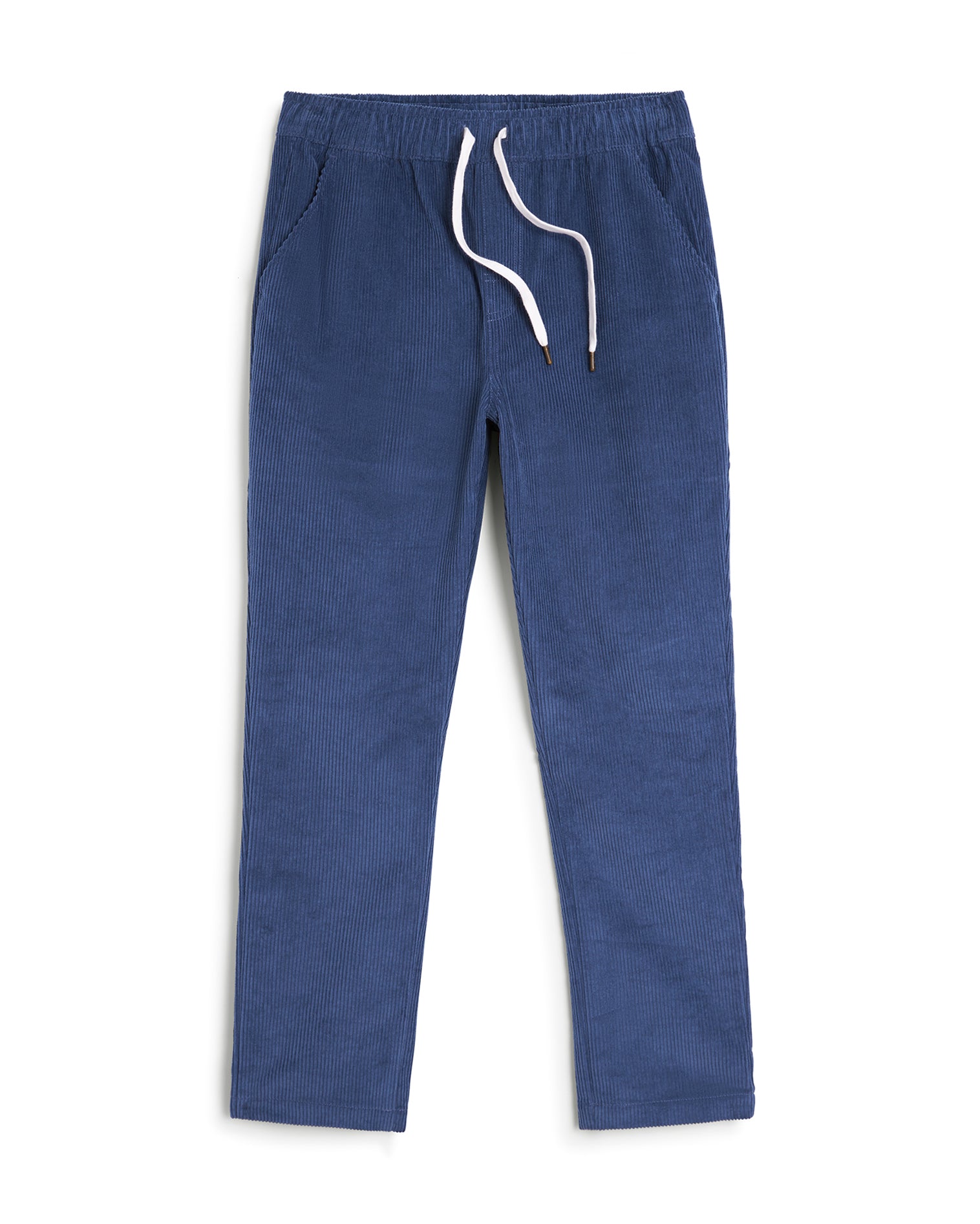 The Corsica Corduroy Pant - Moontide by Dandy Del Mar is made from 8-wale corduroy and includes a comfortable elastic waistband complete with a white drawstring, as well as two convenient side pockets for storing everyday essentials.