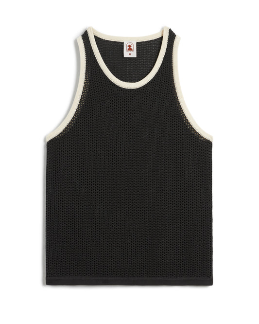 Black mesh Dandy Del Mar Dominica Crochet Tank basketball jersey on a white background.