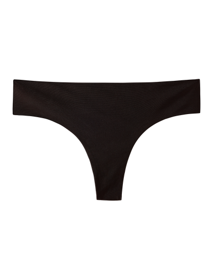 The Delphi Bottoms - Tierra by Dandy Del Mar, a black seamless thong underwear, is displayed flat on a white background.