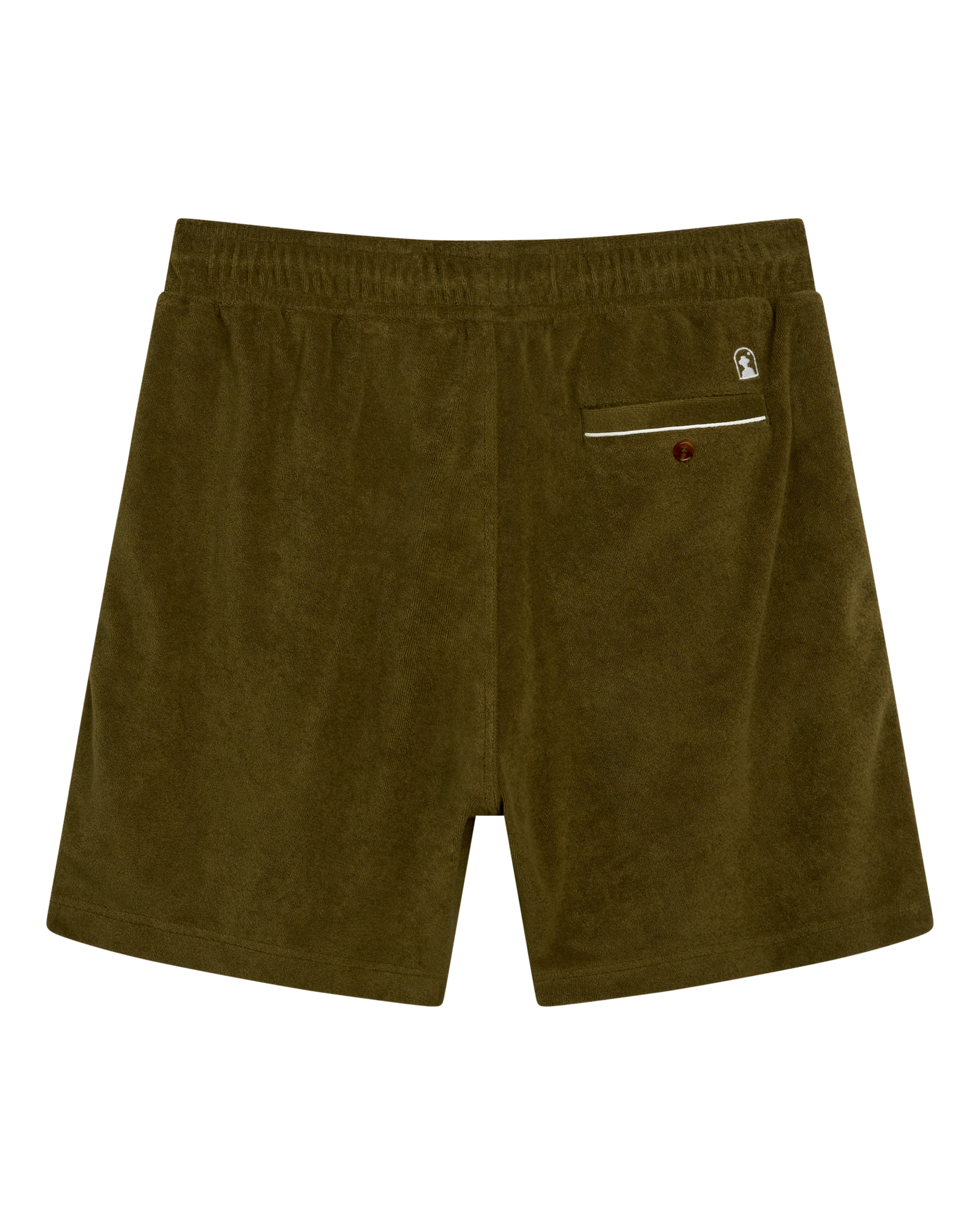 A pair of Gaucho Shorts - Arbequina by Dandy Del Mar with a white logo on the pocket.
