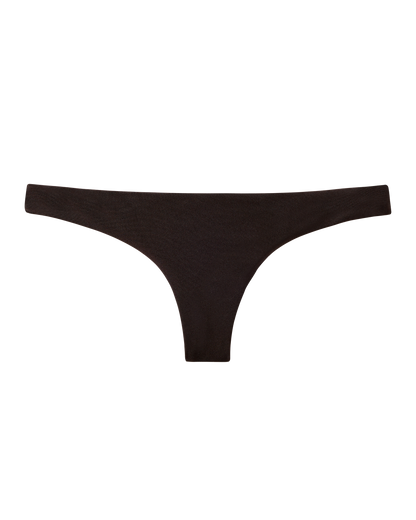 The Gomera Bottom - Tierra by Dandy Del Mar, a pair of plain black thong underwear, is displayed on a white background.
