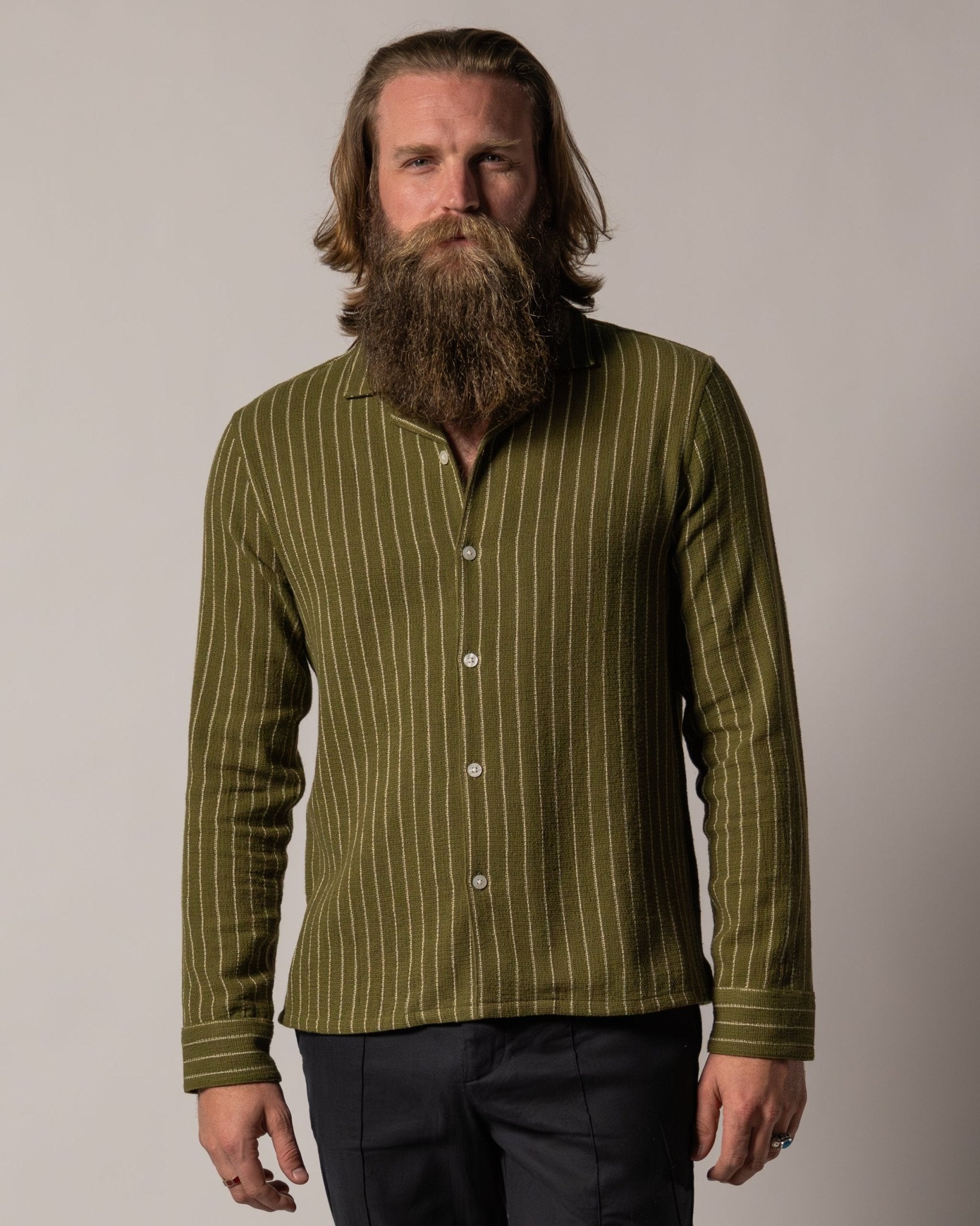 The Palma Long Sleeve Shirt - Arbequina Stripe - Dandy Del Mar