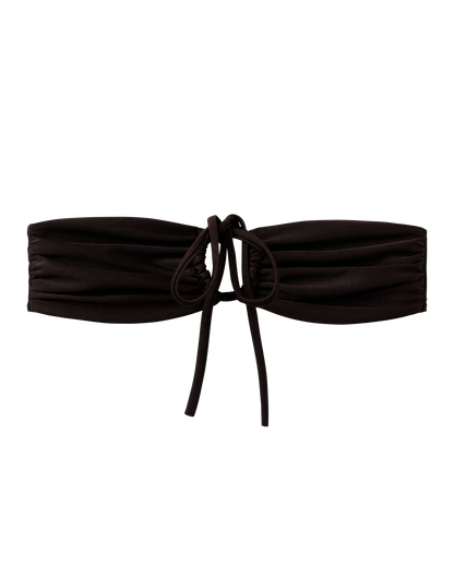 The Biarritz Top - Tierra by Dandy Del Mar is a versatile bandeau bikini with ruched fabric and a tie front, shown against a white background.