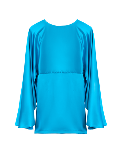 The Catania Satin Angel Sleeve Dress - Lago - Dandy Del Mar