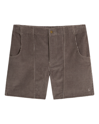 The Corsica Corduroy Shorts - Argento by Dandy Del Mar feature side pockets, a front fly, and single button closure—ideal for a laid-back beach look. Shown on a white background.