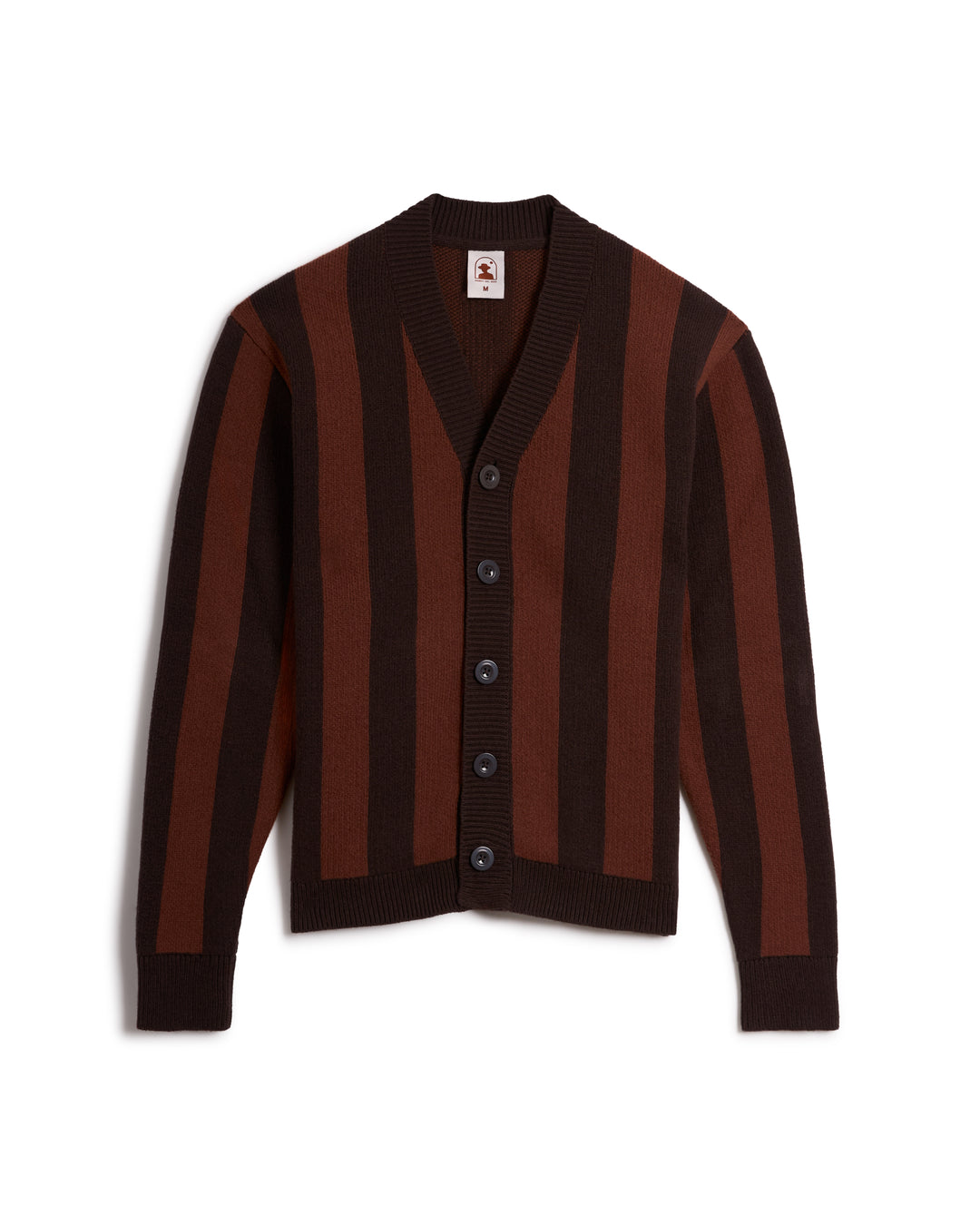 Embrace luxury with The Florence Knit Cardigan - Garam from Dandy Del Mar, a stunning piece in brown and black vertical stripes crafted from exquisite jacquard knit. With buttons down the front, this cardigan perfectly combines style and sophistication.