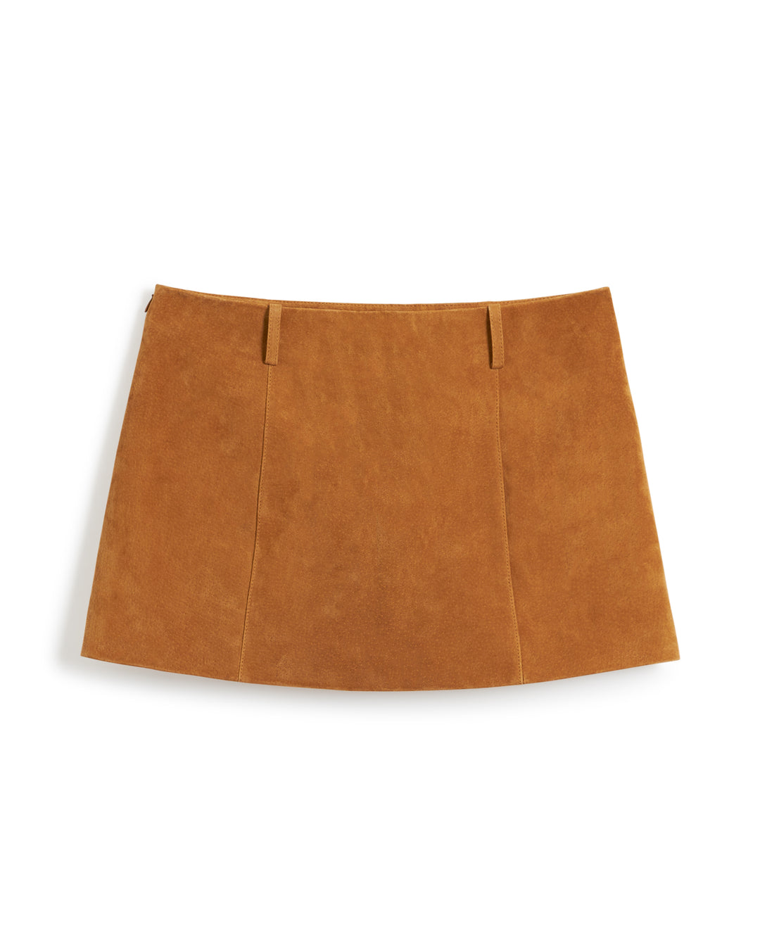 A sable Sicily Leather Skirt with belt loops from Dandy Del Mar is shown against a white background.