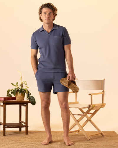 The Cannes Waffle Knit Polo Shirt - Moontide