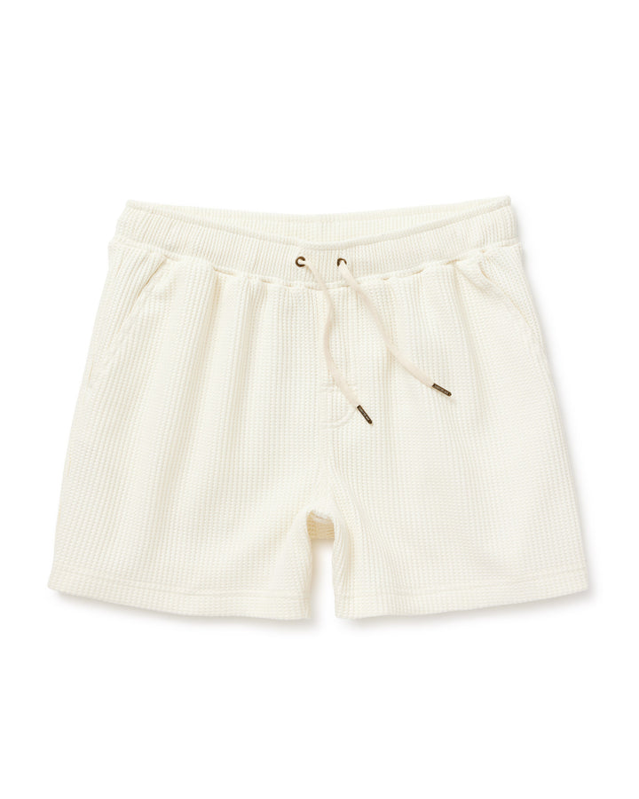 A Dandy Del Mar women's The Cannes Waffle Knit Shorts - Vintage Ivory with a drawstring.
