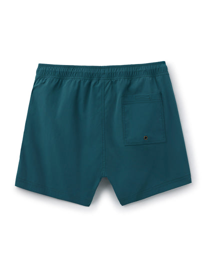 The Ventura Volley Short - Acqua by Dandy Del Mar are teal green swim shorts made of durable nylon spandex, featuring an elastic waistband and a back pocket, shown on a white background.