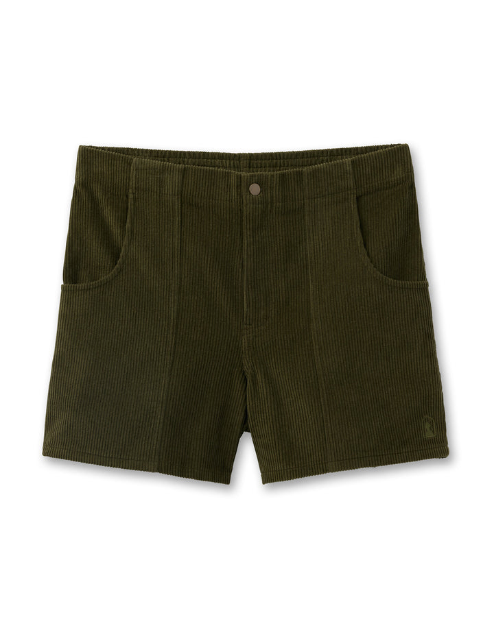 A pair of Dandy Del Mar Corsica Corduroy Shorts in green with a button on the side.