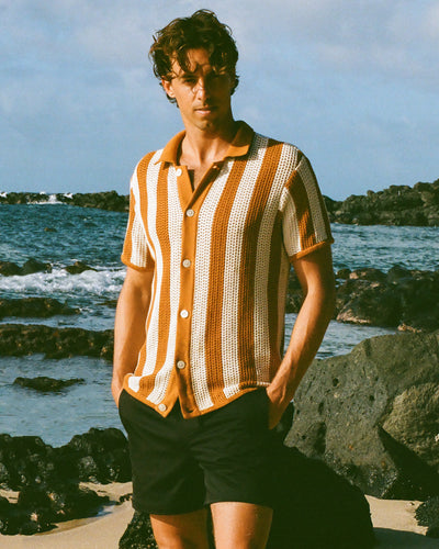 The Dominica Crochet Shirt - Burnt Sienna Stripe - Dandy Del Mar