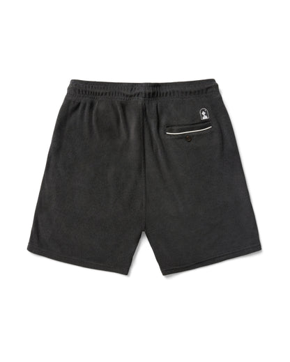 The Gaucho Shorts - Onyx by Dandy Del Mar are made of terry cloth, featuring an elastic waistband and a back pocket with a subtle logo.