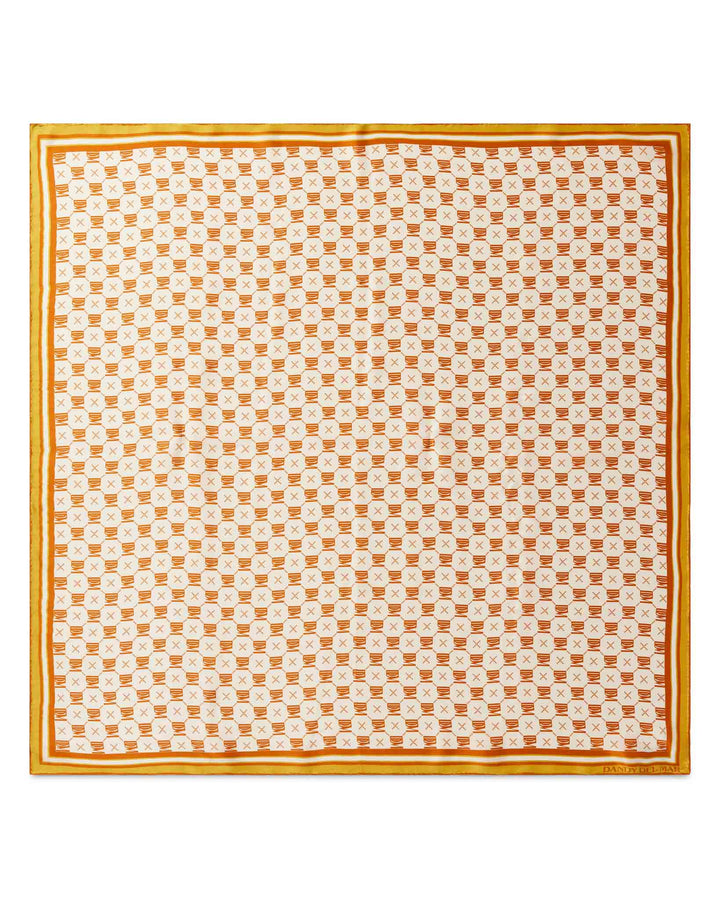 orange colour and printed scarf of dandydel mar