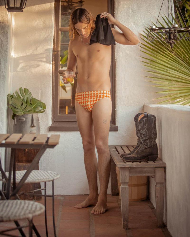 Men's Swimwear Briefs - The Belize Swim Briefs - Papaya Check